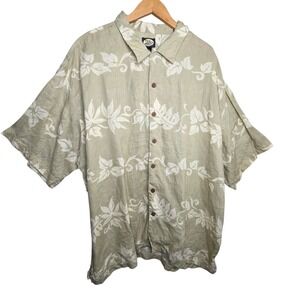 Tommy Bahama Mens Sage Linen Floral Hawaiian Shirt XXL Coconut Buttons Beach